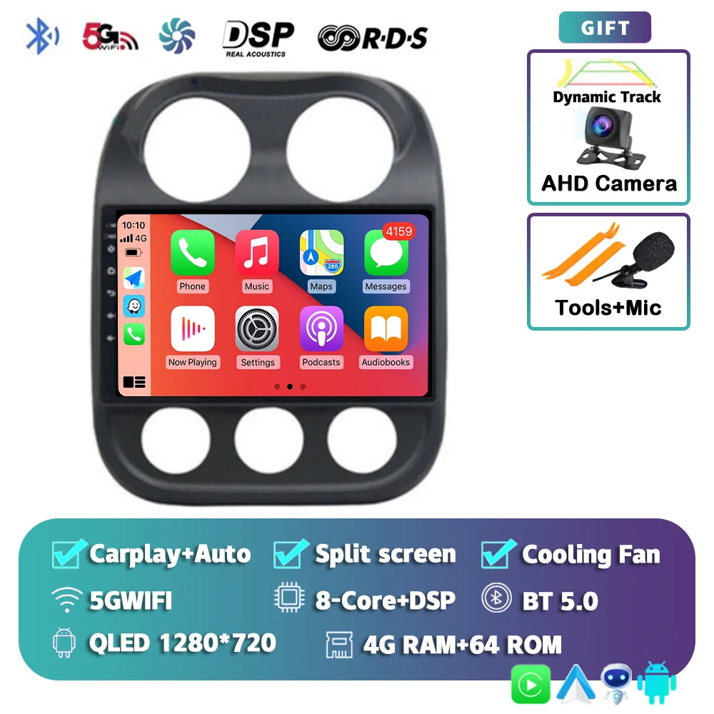 Android 14 For Jeep Compass Patriot 2010- 2016 2K QLED Android Car Radio Multimedia Video Player GPS AI Voice CarPlay Head Unit