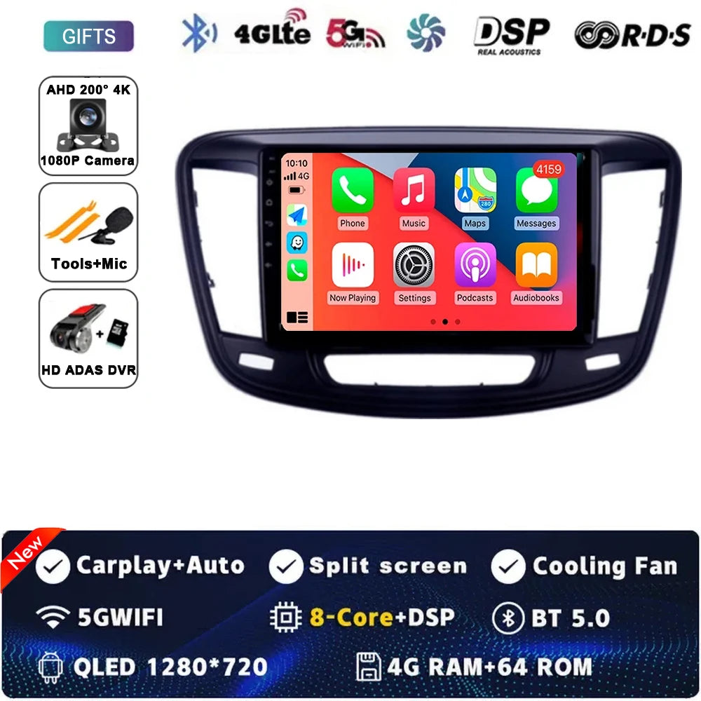 9" Car Raido Carplay Android 14 For Chrysler 200 200C 2015 - 2019 Auto Multimedia Screen Stereo Video Player GPS Navigation WIFI