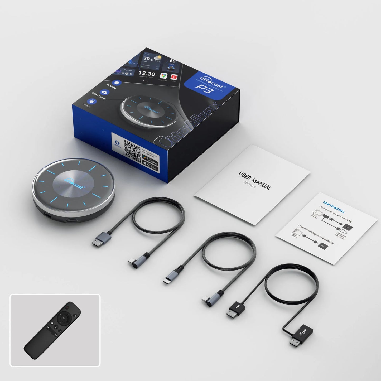 OTTOCAST P3 OttoAibox CarPlay AI Box Wireless Android Auto Smart TV Box Car Accessories for Benz Audi Kia Hyundai VW Toyota 2024