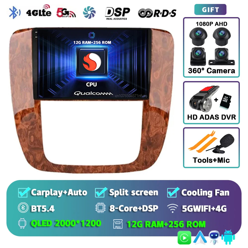 Android 14 Car Radio For GMC Yukon Chevrolet Tahoe Suburban 2008-2012 Carplay Multimedia Video Player Navigation Stereo Wifi+4G
