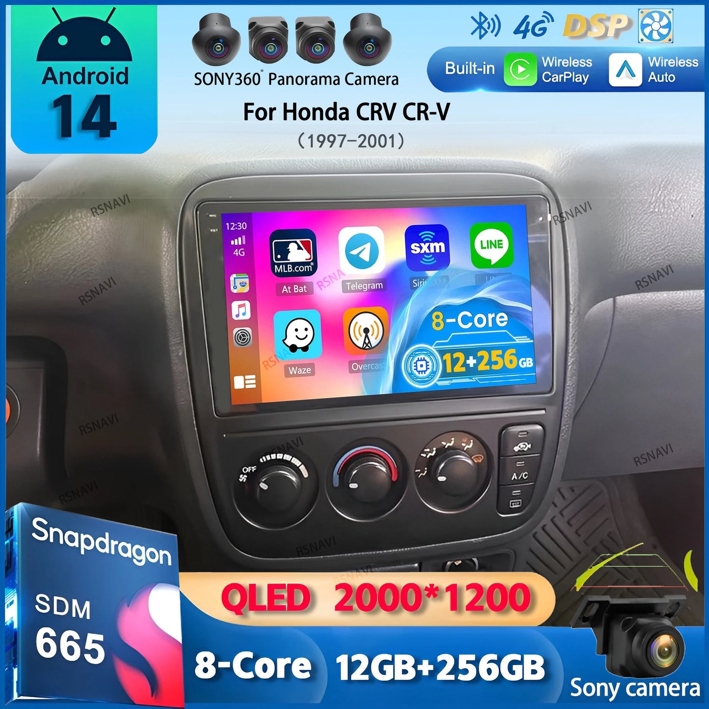 Android 14 Carplay Auto Car Radio For Honda CRV CR-V 1997-2001 Multimedia Video Player GPS Navigation Autoradio Stereo 2 Din DSP