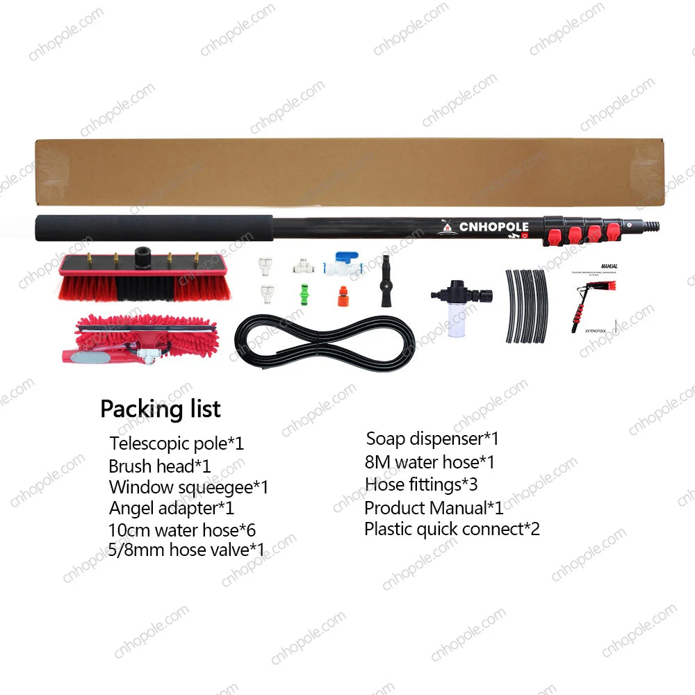 20ft Water Fed Pole Brush with Squeegee Kit High Reach Window Cleaning Tool 6 Meters Extension Sol