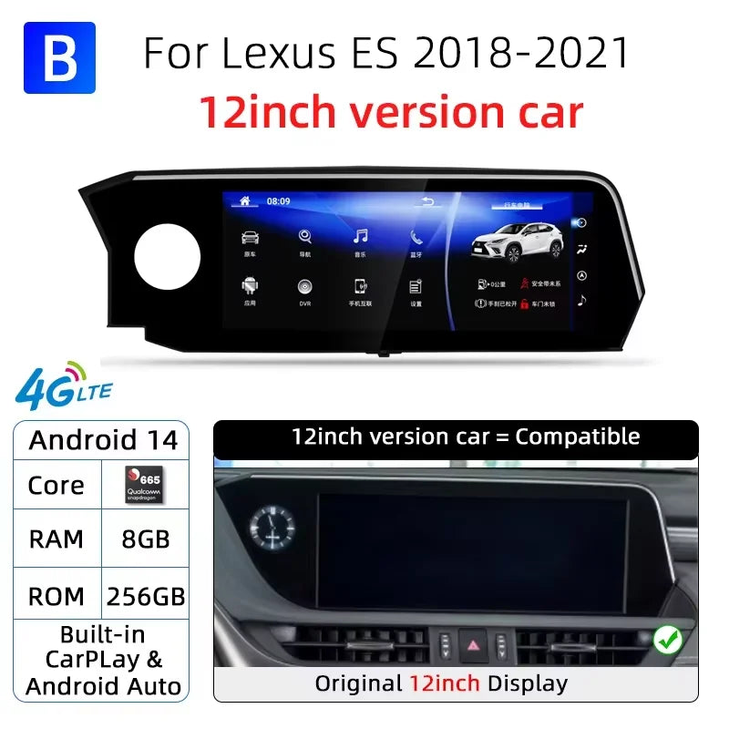 Android 14 Carplay Screen For Lexus ES ES200 ES250 ES350 ES300h 2018-2021 8 Core Multimedia Player Car Monitor Video Navigation