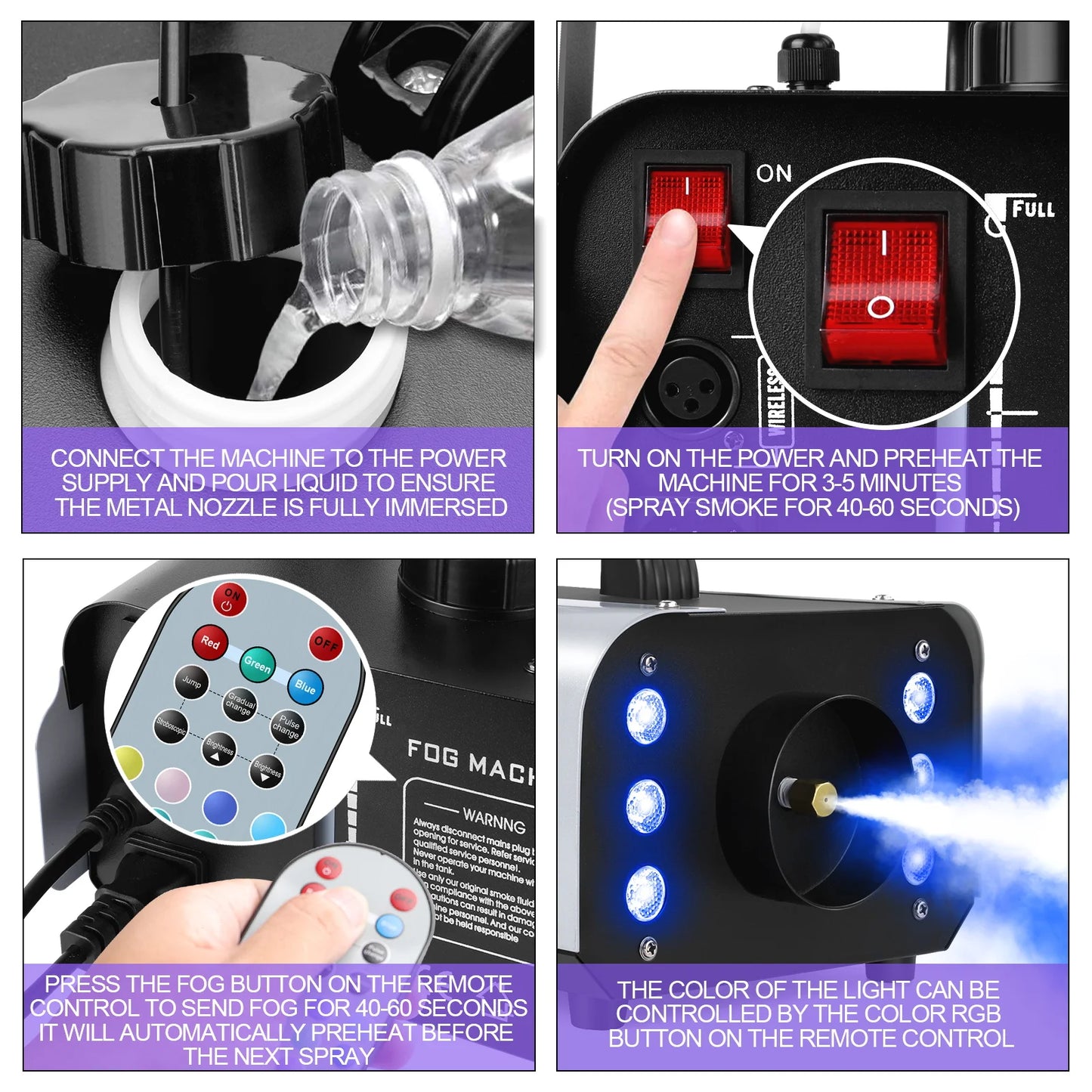 Somspot 1200W RGB LED Smoke Fog Machine Haze Generator Remote Controlled Fog Machine Stage Effect Equipment for DJ Disco Party power tools