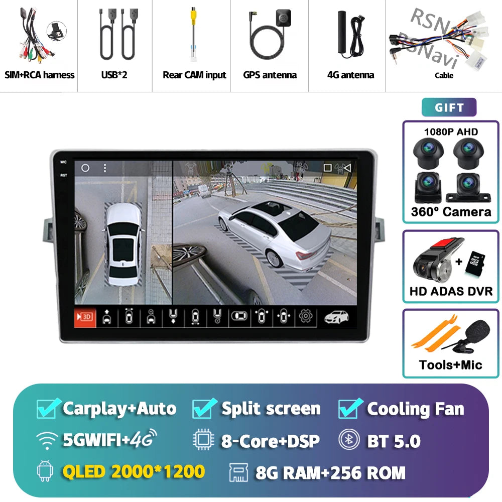 Android 14 Car radio Navigation Multimedia Player For Toyota Verso 2010 2011 2012 2013 2014 2015 2016 Carplay Auto Stereo video