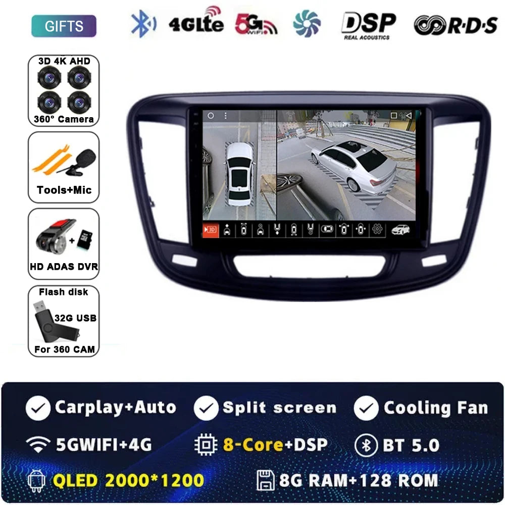 9" Car Raido Carplay Android 14 For Chrysler 200 200C 2015 - 2019 Auto Multimedia Screen Stereo Video Player GPS Navigation WIFI