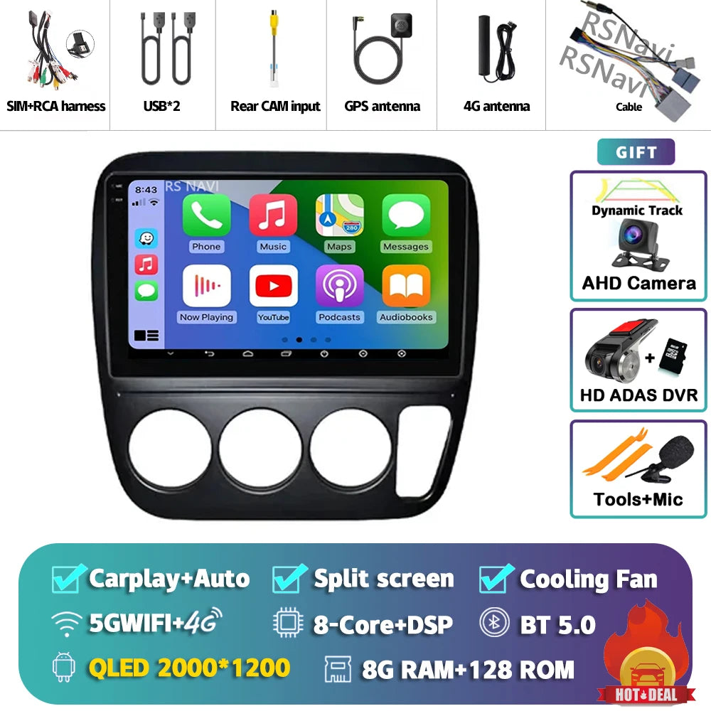 Android 14 Carplay Auto Car Radio For Honda CRV CR-V 1997-2001 Multimedia Video Player GPS Navigation Autoradio Stereo 2 Din DSP