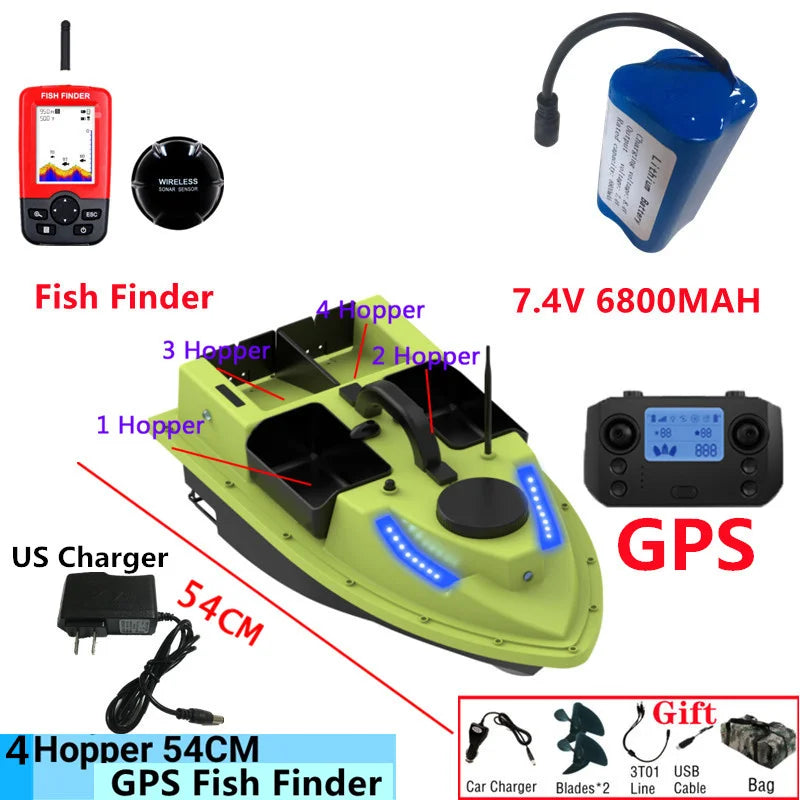 99GPS Smart Cruise Sonar Fish Finder High Speed RC Fishing Boat 4Hopper 600M 3KG Waterproof Lighting Remote Control RC Bait Boat