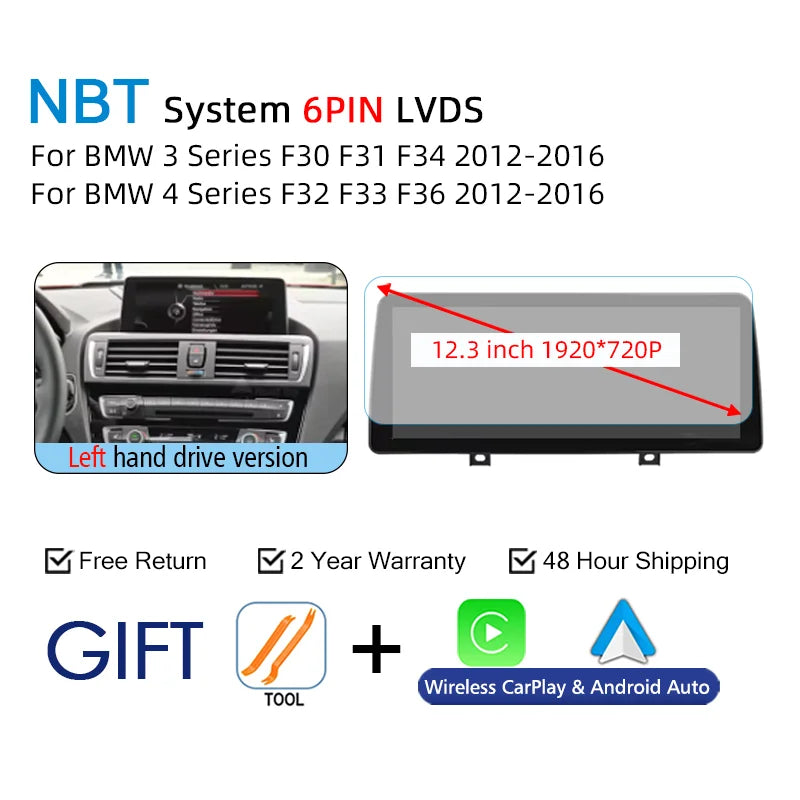 Wireless Carplay Android Auto For BMW 3 4 Series F30 F31 F32 F33 F34 F36 NBT Multimedia Display Touch Screen GPS Navi