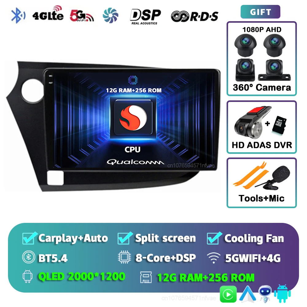 Android 14 Carplay Auto Car Radio Multimedia Player For HONDA INSIGHT 2009-2014 Navigation Autoradio GPS Stereo 2din Head Unit