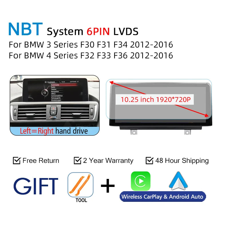 Wireless Carplay Android Auto For BMW 3 4 Series F30 F31 F32 F33 F34 F36 NBT Multimedia Display Touch Screen GPS Navi