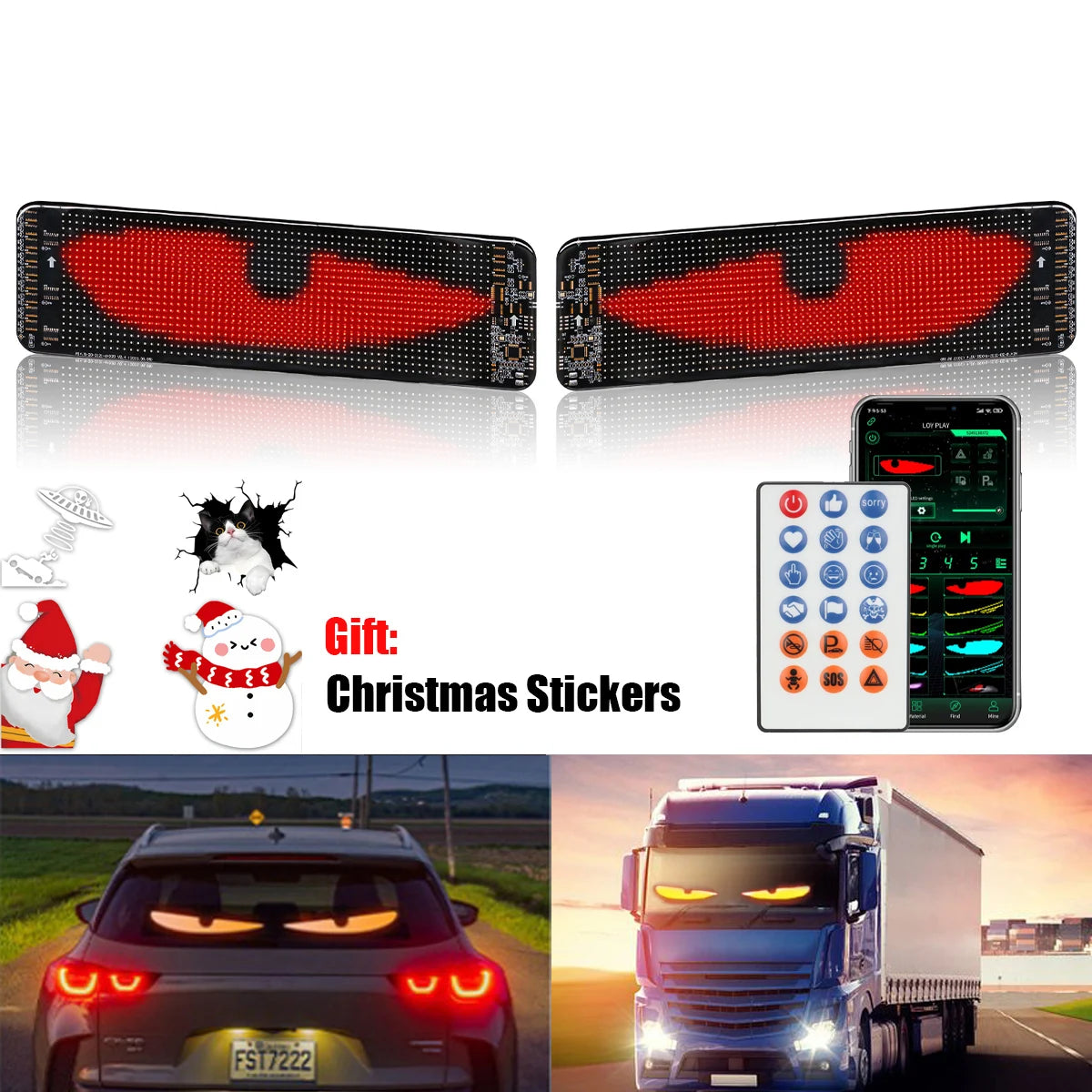 2PCS LED Car Windshield Decoration Light Dynamic Devil Eyes Scrolling Advertising DIY Animation Flexible Matrix Pixel Display