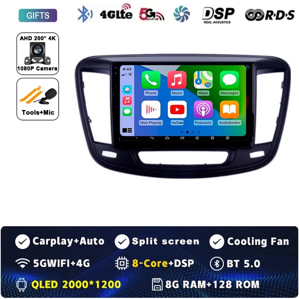 9" Car Raido Carplay Android 14 For Chrysler 200 200C 2015 - 2019 Auto Multimedia Screen Stereo Video Player GPS Navigation WIFI