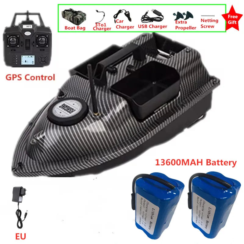 16 GPS Return Nesting Sonar Fish Finder RC Bait Boat 500M 2KG LCD Screen Waterproof Correction Yaw Remote Control Fishing Boat
