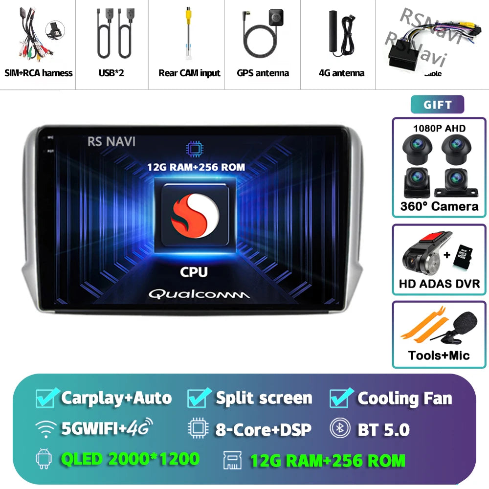 Android 14 Navigation Multimedia Player For Peugeot 2008 208 Series 2012 2013 2014 - 2018 Carplay Auto Stereo BT video Car radio