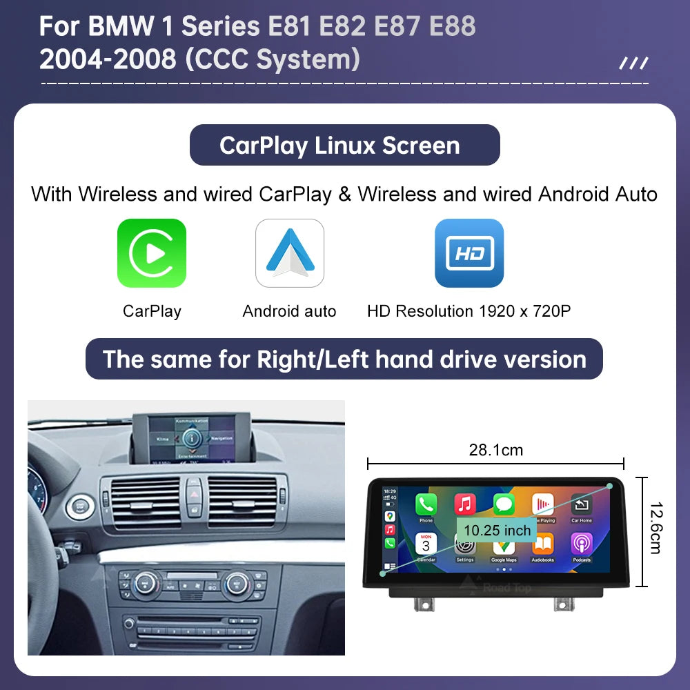 Wireless CarPlay Android Auto Car Multimedia Screen For BMW 1 Series E81 E82 E87 E88 CCC CIC System Touch Display Car Radio