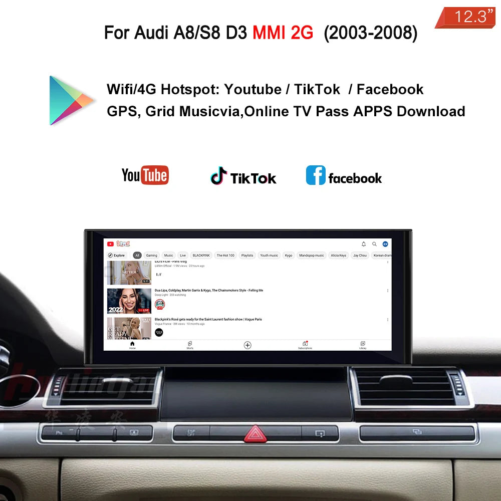 Hualingan 12.3 "car radio upgrade Android CarPlay multimedia for Audi A8 D3 original With aux retrofit touch screen Android Auto