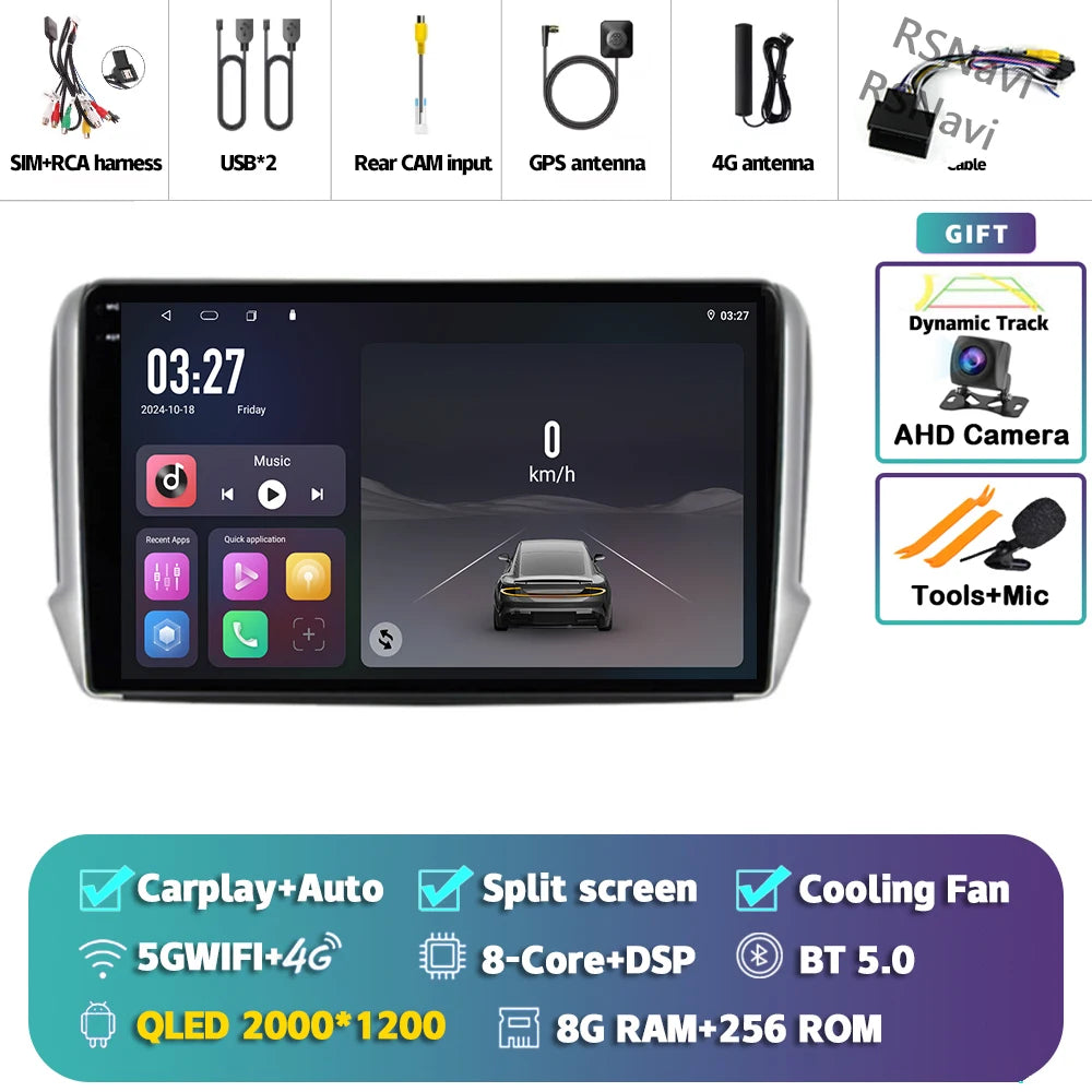 Android 14 Navigation Multimedia Player For Peugeot 2008 208 Series 2012 2013 2014 - 2018 Carplay Auto Stereo BT video Car radio