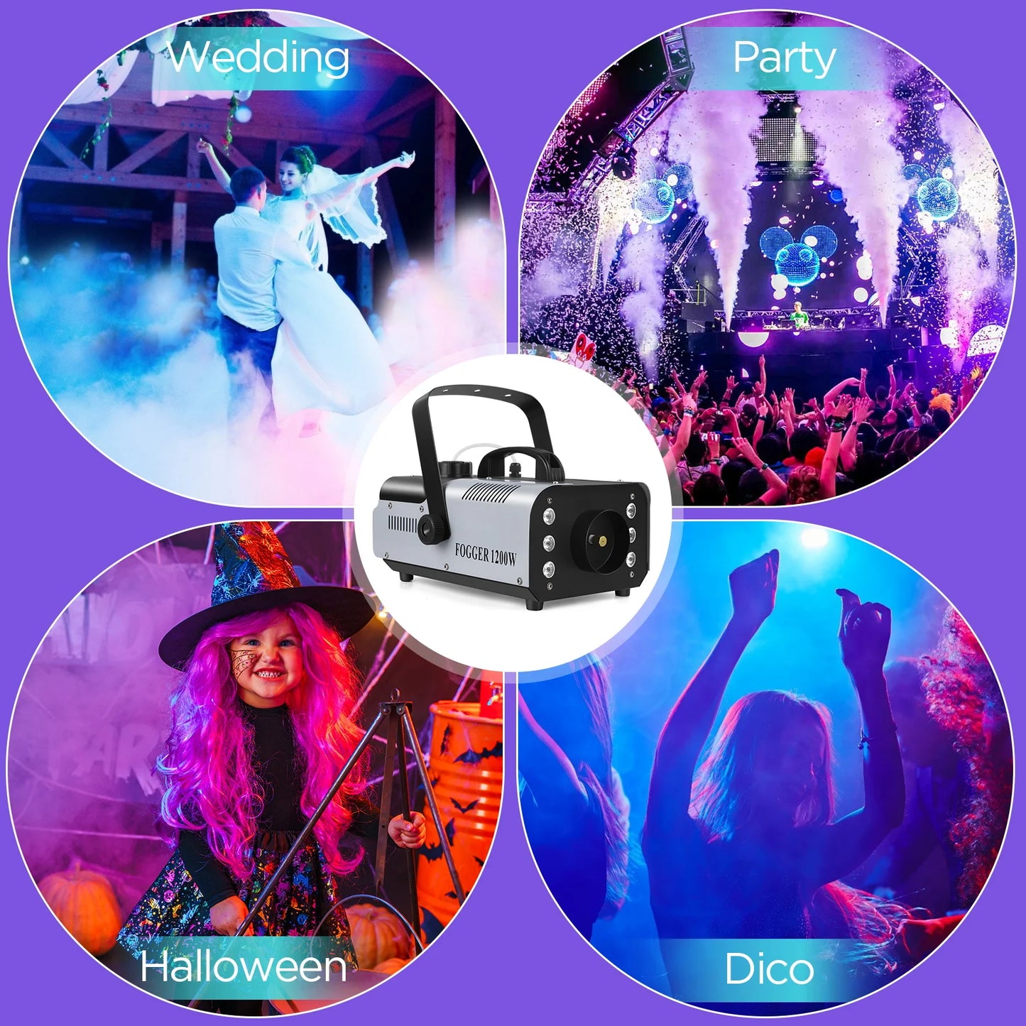 Somspot 1200W RGB LED Smoke Fog Machine Haze Generator Remote Controlled Fog Machine Stage Effect Equipment for DJ Disco Party power tools
