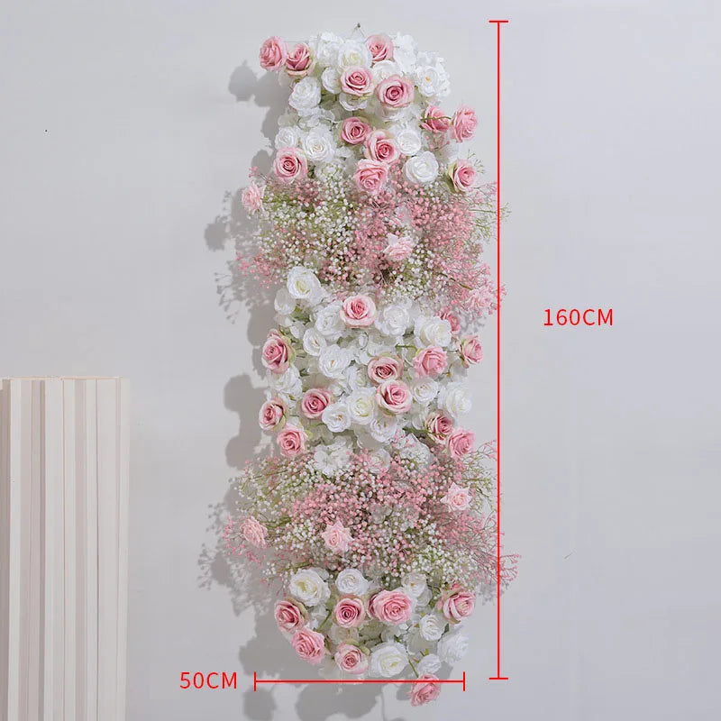 Uflower White Rose Gypsophila Artificial Flower Row Arrangement Wedding Table Centerpieces Floral Ball Window Display Party Prop