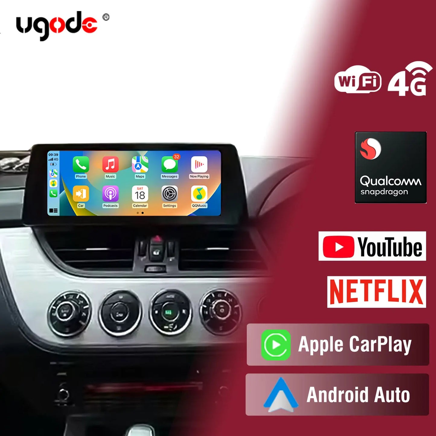 Ugode 12.3'' Android 13 Screen Display Wireless CarPlay Head Unit AUTO For BMW Z4 E89 Car Multimedia Video Players GPS Bluetooth