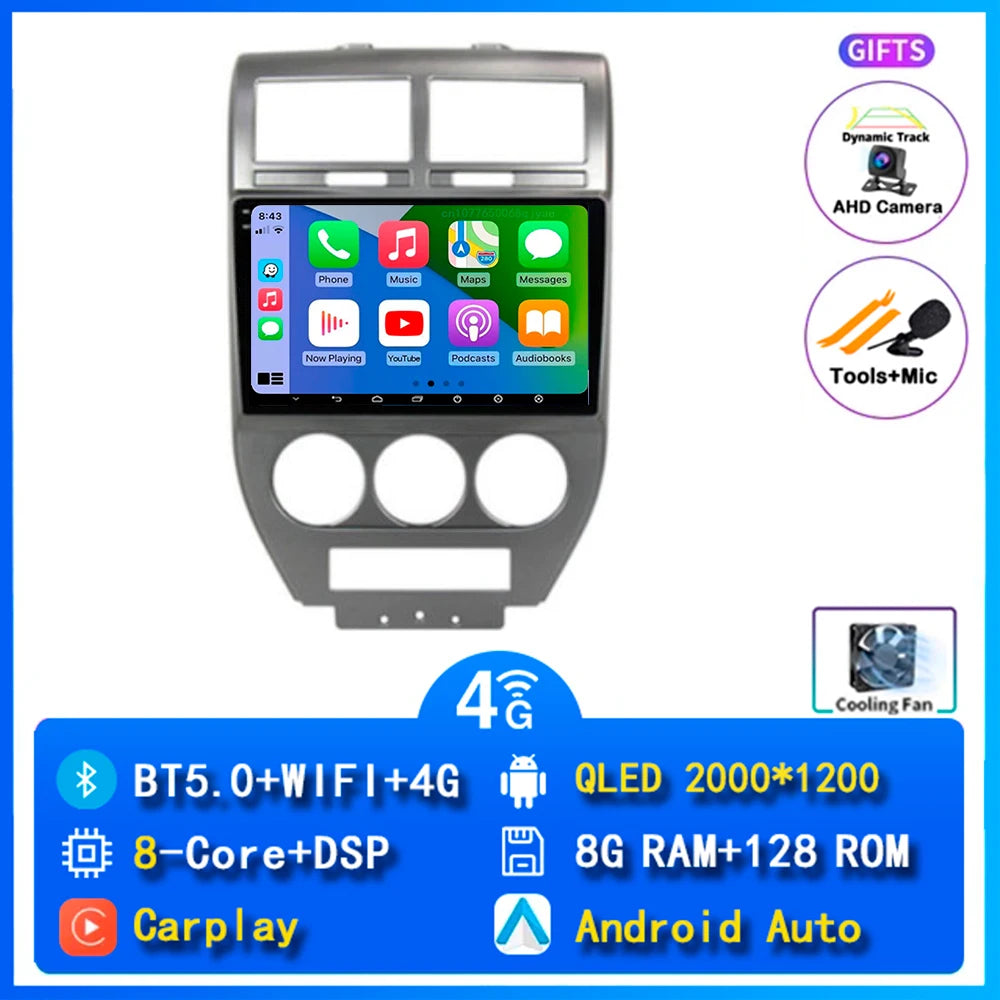 Android 14 Carplay Car Radio For Dodge Caliber Jeep Compass 1 MK Patriot 2006 - 2010 Navigation GPS Video Player wifi+4G Stereo
