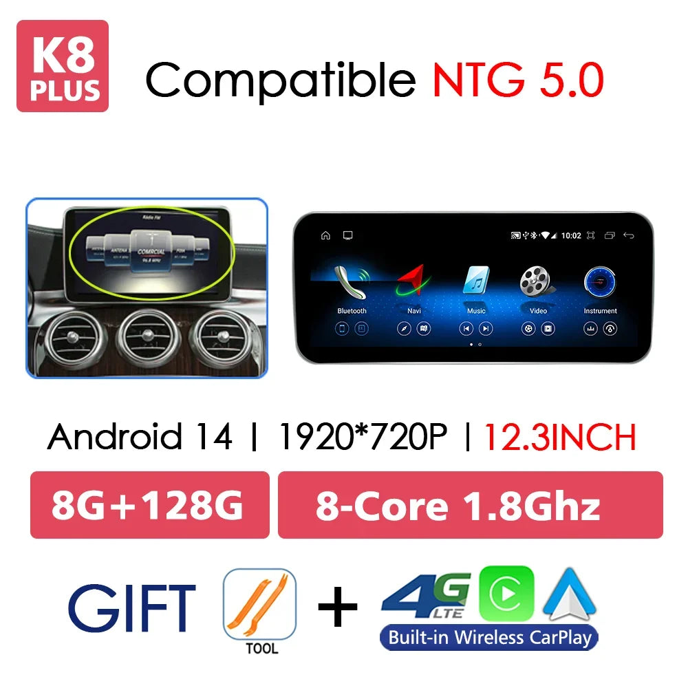 Android 14 Car Radio Carplay Android Auto Touch Screen For Mercedes Benz A Class W176 Car Intelligent Systems 4G GPS Navigation