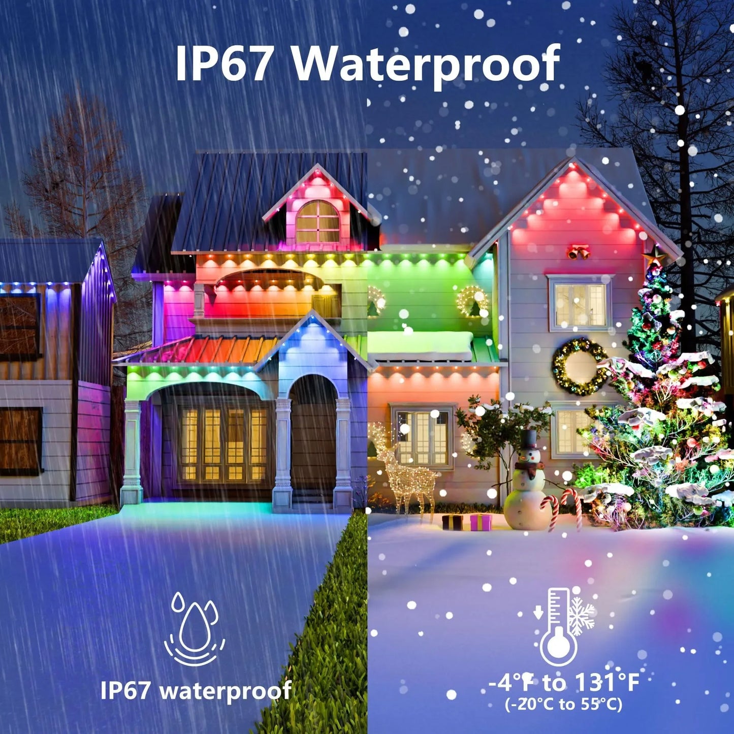 148FT APP Permanent Outdoor Eaves LED Lights Waterproof Smart RGBIC String Lights DIY Scene Full House Christmas Lighting Decor