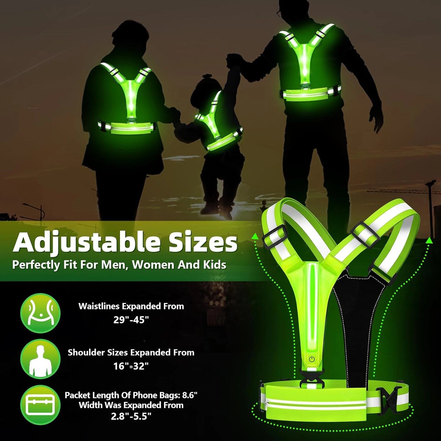 Cycling Running Luminous Vest Safety Reflective Vest LED Light Adjustable Cycling Vest Night Warning Work Fishing Sports Vest