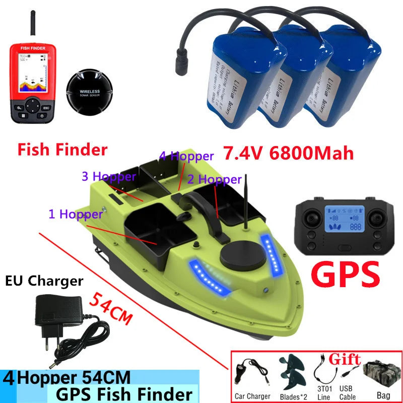 99GPS Smart Cruise Sonar Fish Finder High Speed RC Fishing Boat 4Hopper 600M 3KG Waterproof Lighting Remote Control RC Bait Boat
