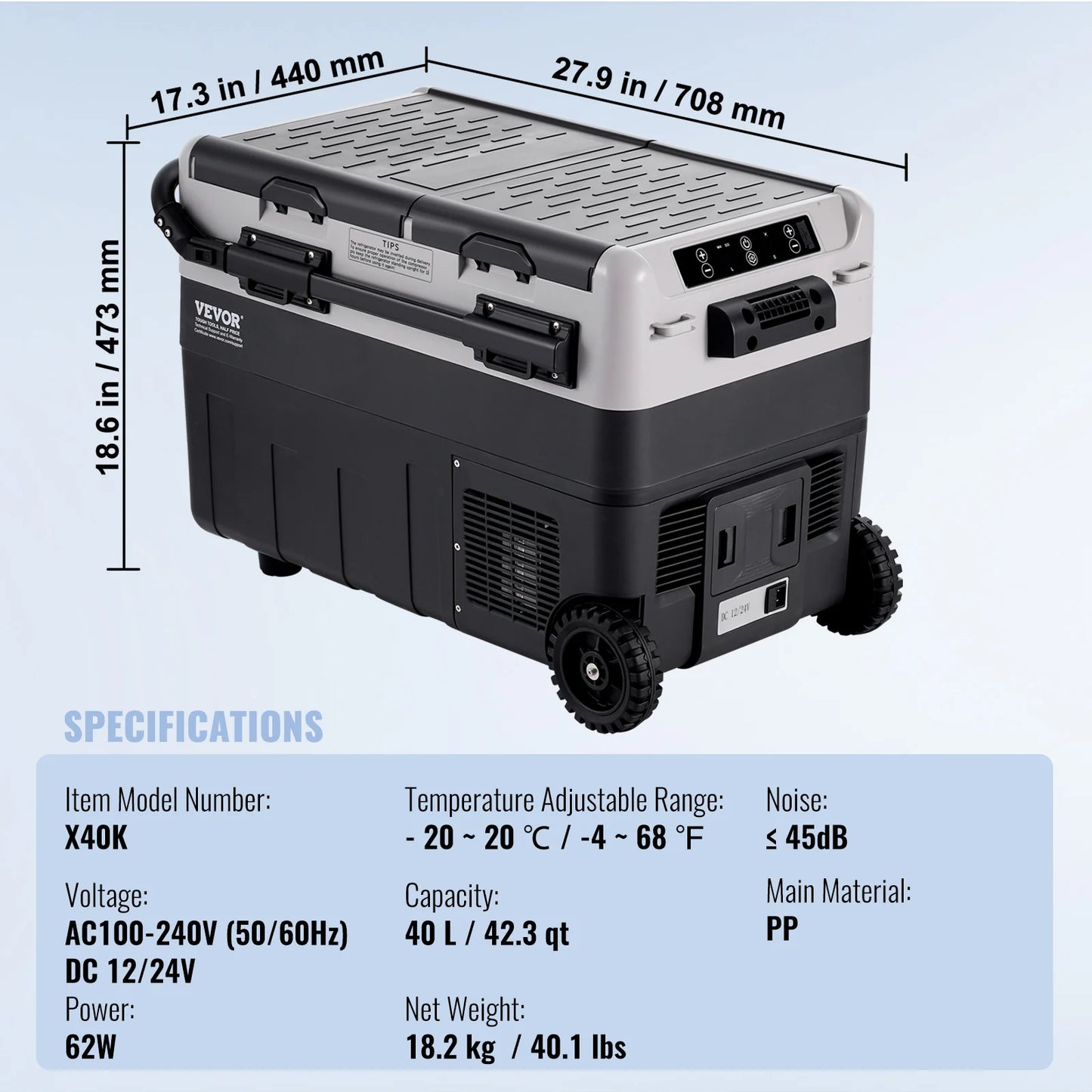 VEVOR 40L/50L/58L Portable Car Refrigerator, 12V Dual Zone Portable Freezer, Compressor Cooler for Outdoor Camping RV Car