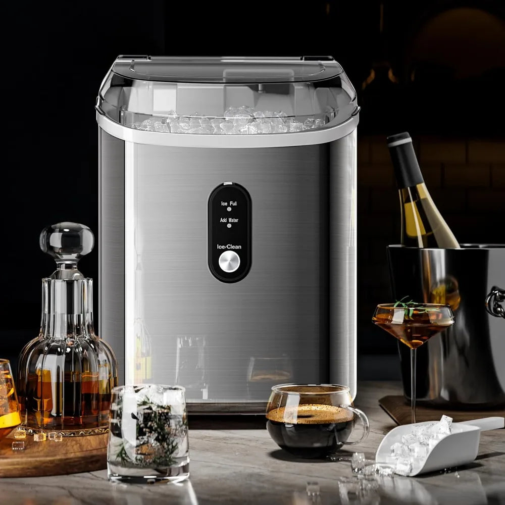 Nugget Ice Makers Countertop, Portable Sonic Ice Machine with Self-Cleaning/One-Click Operation for Home/Office(Silver)