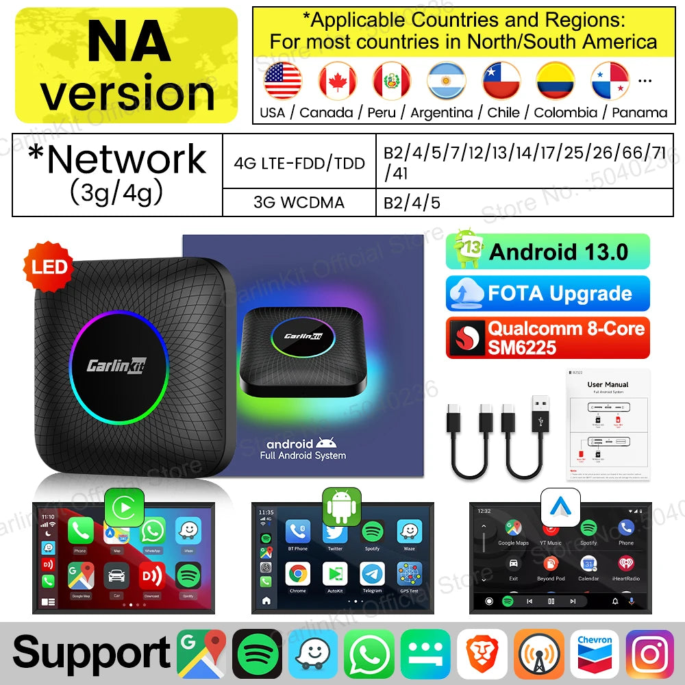 2025 CarlinKit 3 In 1 Android 13 Mini CarPlay Ai Box Android Auto Wireless CarPlay Box QCM6125 6225 8-Core For Wired AA CP Cars