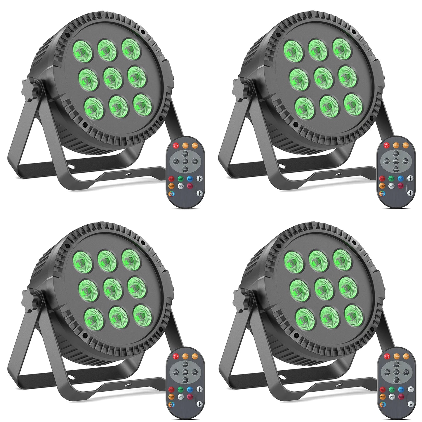 Yiflamefly 4Pcs 4 in 1 RGBW 9 LED Par Light With Remote Control DMX512 Sound Activated Control For DJ Party Halloween Christmas