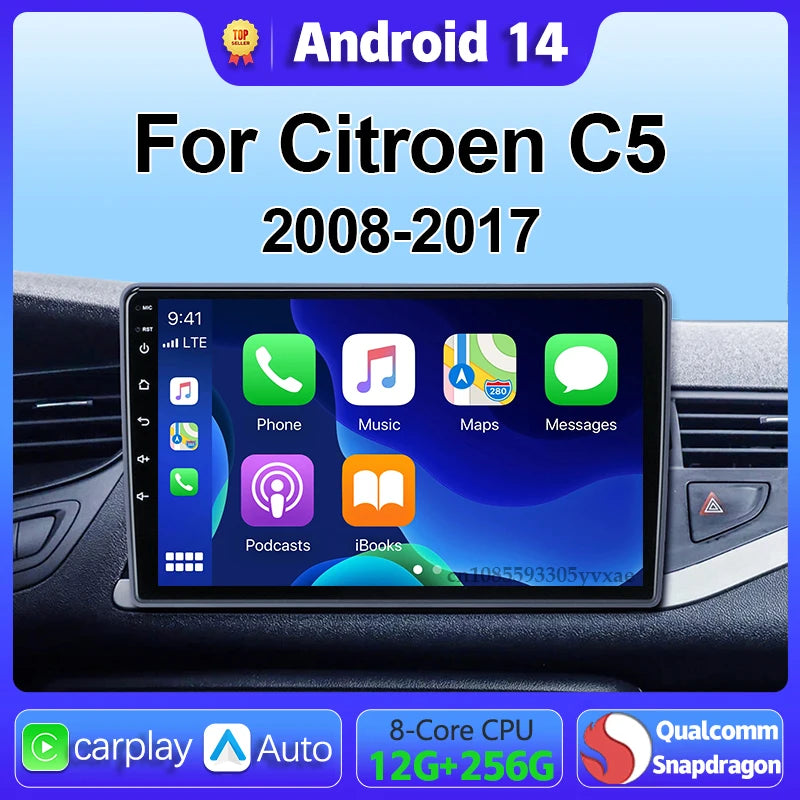 Android 14 Carplay Car Radio Multimedia For Citroen C5 2008 2009 2010 -2017 navigation video DVD Autoradio Stereo 2din Head Unit