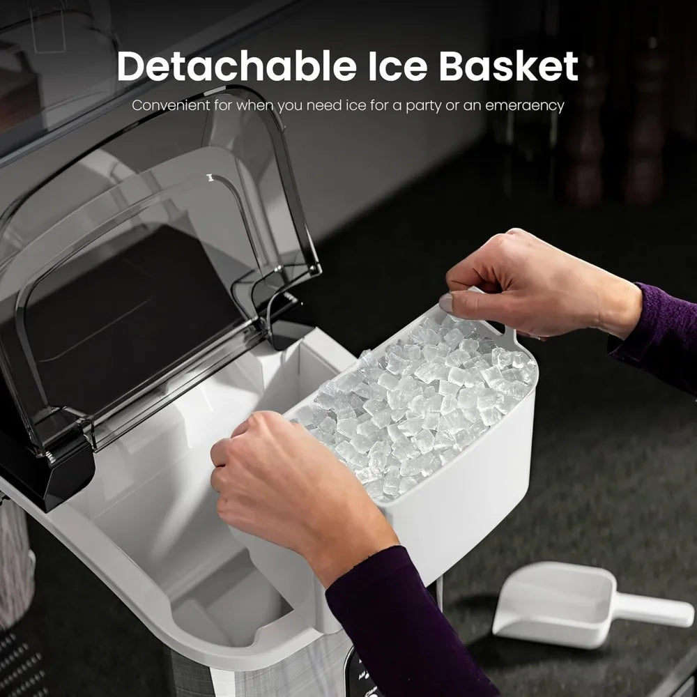 Nugget Ice Makers Countertop, Portable Sonic Ice Machine with Self-Cleaning/One-Click Operation for Home/Office(Silver)