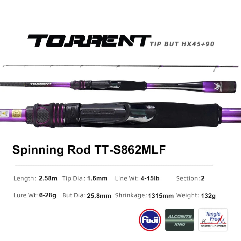 PURELURE TORRENT All Fuji General Lure Rod High Carbon Long Casting Spinning Casting Fishing Rod Fuji Alconite Ring Reel Seat