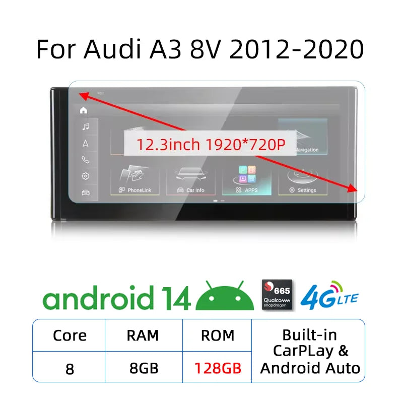 Android 14 Carplay Android Auto Touch Screen For Audi A3 8V 2013-2020 Car Radio Multimedia Player GPS Stereo Navigation DSP WIFI