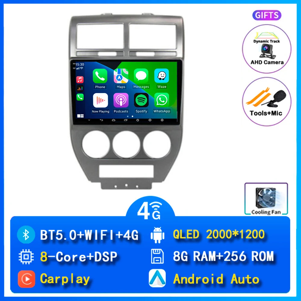 Android 14 Carplay Car Radio For Dodge Caliber Jeep Compass 1 MK Patriot 2006 - 2010 Navigation GPS Video Player wifi+4G Stereo