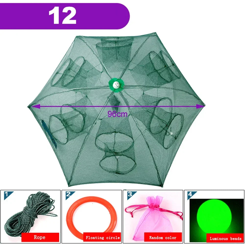 24/20/16/12/10/8/6/4 Holes Portable Fishing Net Shrimp Cage Nylon Foldable Fish Trap Folding Outdoor Automatic Collapsible