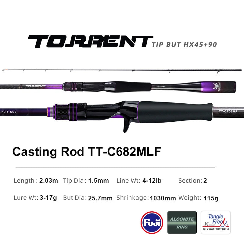 PURELURE TORRENT All Fuji General Lure Rod High Carbon Long Casting Spinning Casting Fishing Rod Fuji Alconite Ring Reel Seat