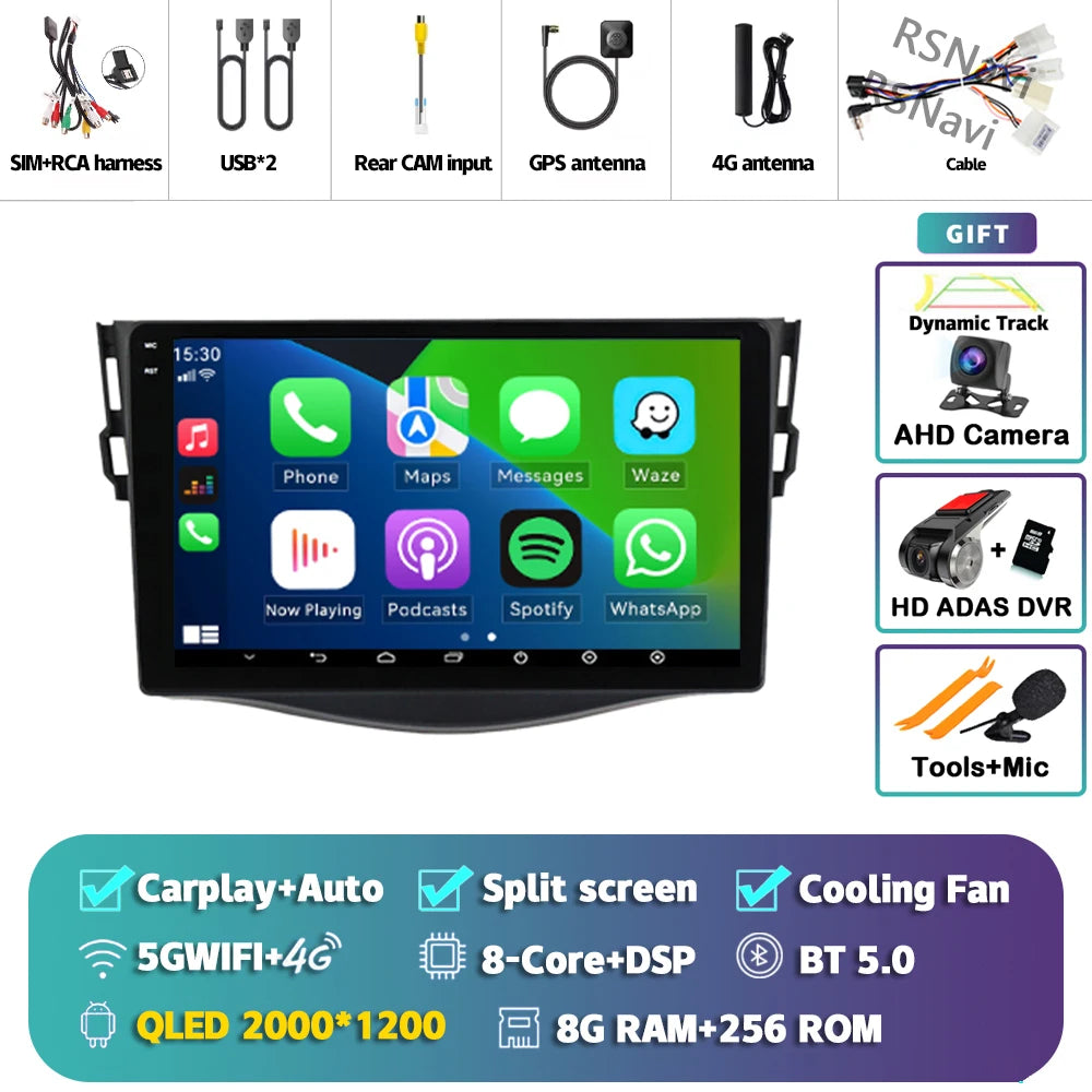 Android 14 Carplay Car Radio Multimedia For Toyota RAV4 Rav 4 2005 - 2013 navigation video DVD Autoradio Stereo 2din 4G+BT GPS