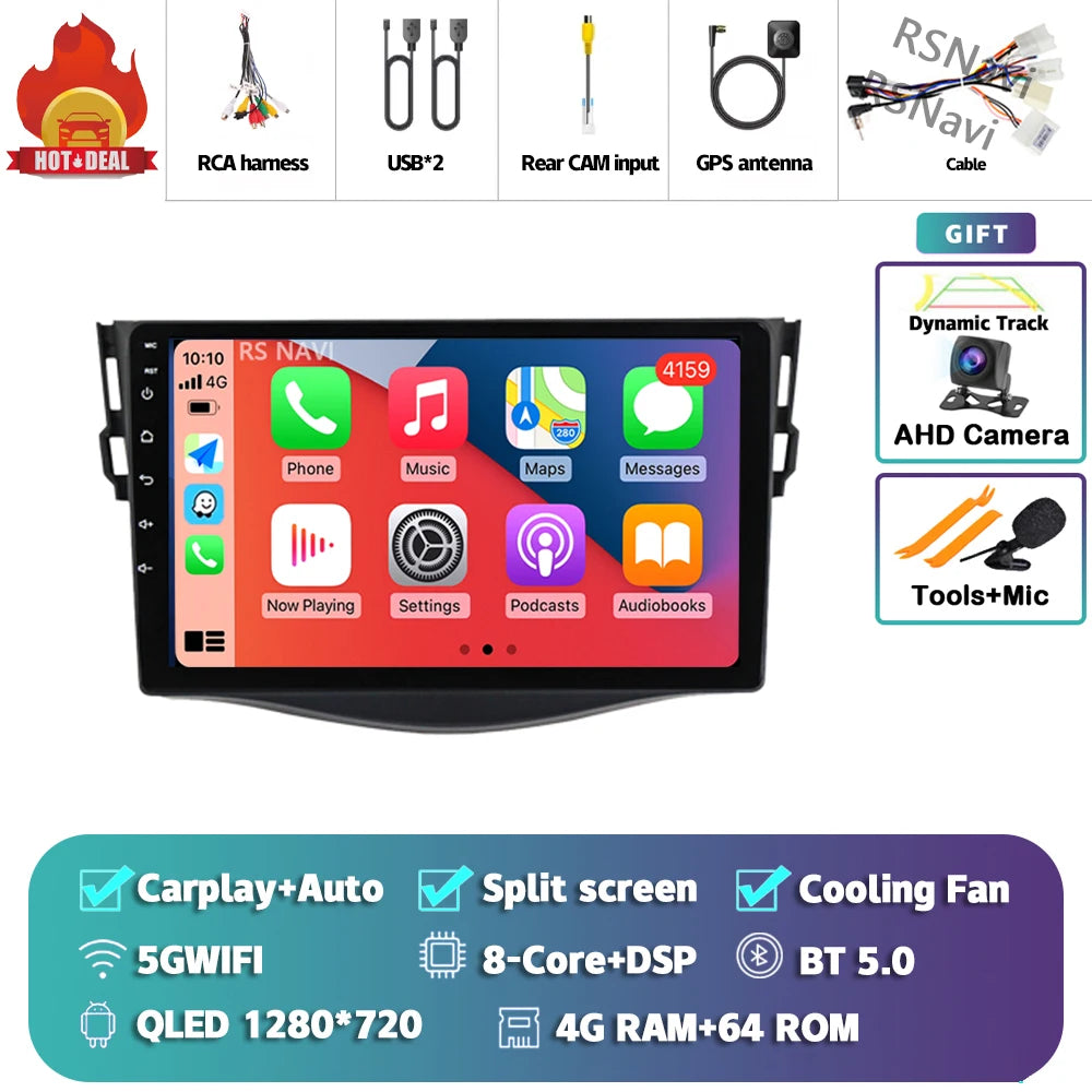Android 14 Carplay Car Radio Multimedia For Toyota RAV4 Rav 4 2005 - 2013 navigation video DVD Autoradio Stereo 2din 4G+BT GPS