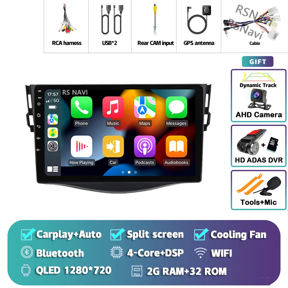 Android 14 Carplay Car Radio Multimedia For Toyota RAV4 Rav 4 2005 - 2013 navigation video DVD Autoradio Stereo 2din 4G+BT GPS