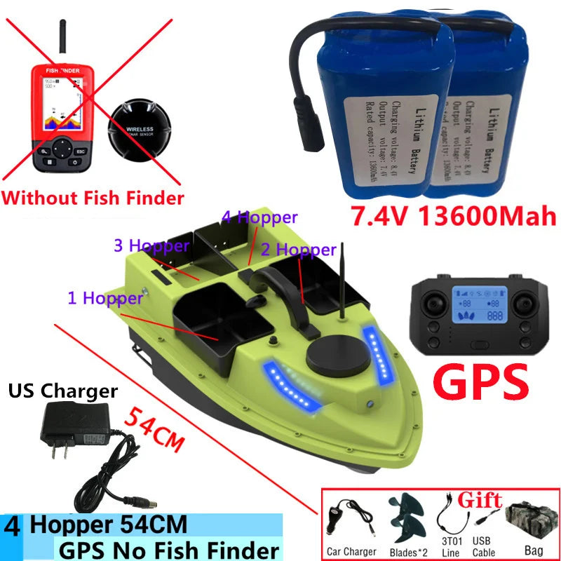 99GPS Smart Cruise Sonar Fish Finder High Speed RC Fishing Boat 4Hopper 600M 3KG Waterproof Lighting Remote Control RC Bait Boat