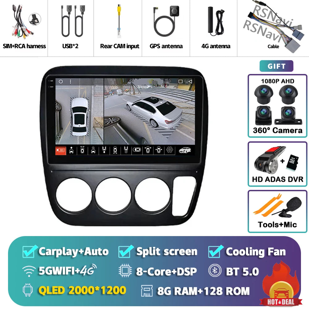 Android 14 Carplay Auto Car Radio For Honda CRV CR-V 1997-2001 Multimedia Video Player GPS Navigation Autoradio Stereo 2 Din DSP