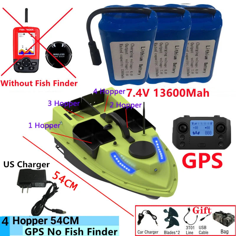 99GPS Smart Cruise Sonar Fish Finder High Speed RC Fishing Boat 4Hopper 600M 3KG Waterproof Lighting Remote Control RC Bait Boat