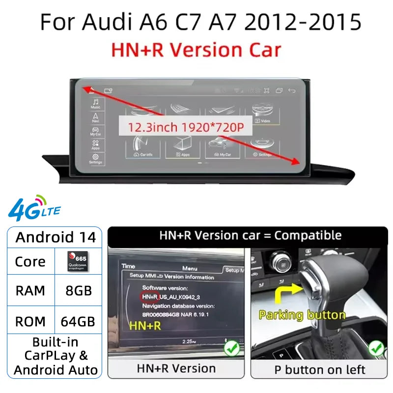For Audi A6 A7 C7 Android 14 Car Radio Multimedia mp3 Player IPS Carplay Screen Stereo 4G GPS Navigation WIFI Head Unit