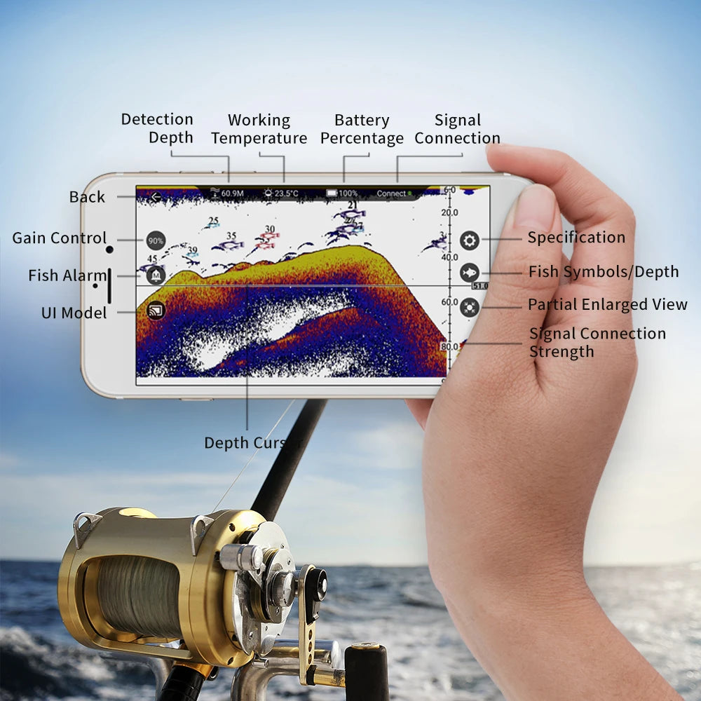 JOYLOG Smart Sonar Fish Finder Rechargeable Sensor 40M Water Depth Echo Sounder Detect Finder fishing for Lake Sea Fishing Tools