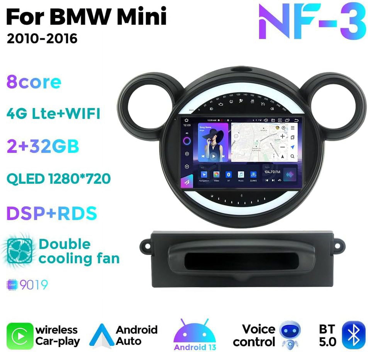 BMW Android Car Stereo Radio for BMW MINI Paceman Countryman R56 R60 2007-2014, Built in Apple CarPlay Android Auto GPS Navigation WiFi Head Unit Touchscreen Display (8-Core 2+32GB)